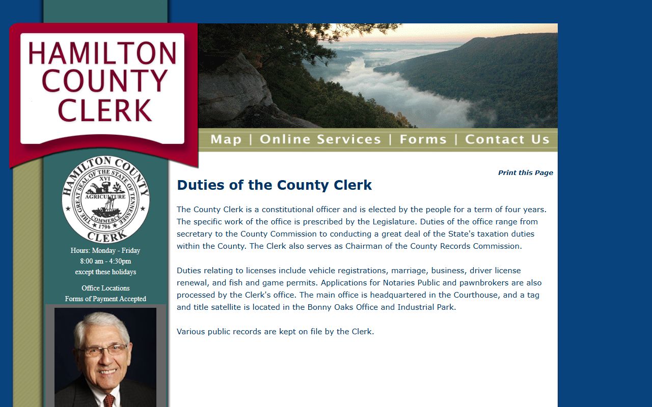 Hamilton County Clerk duties page for county records and licensing services