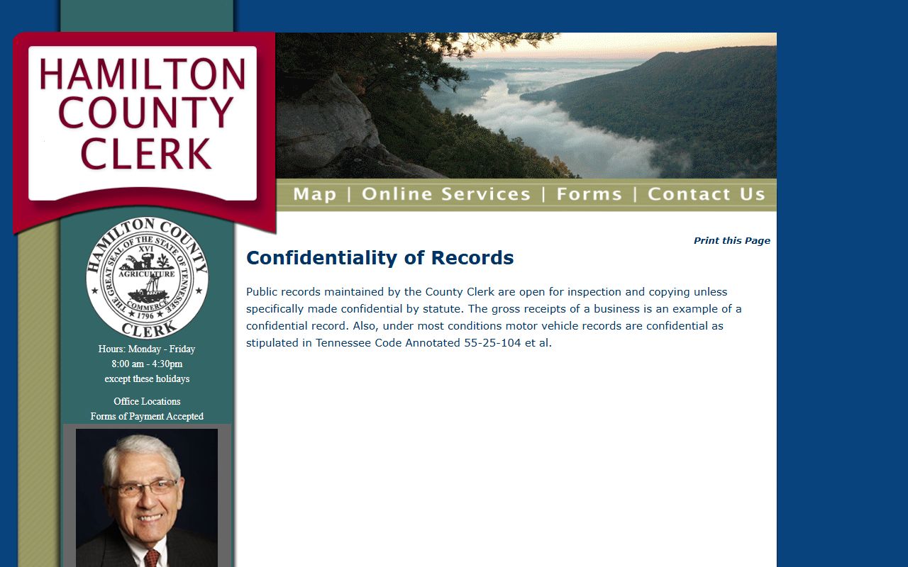 Hamilton County Clerk records confidentiality page for public records limits