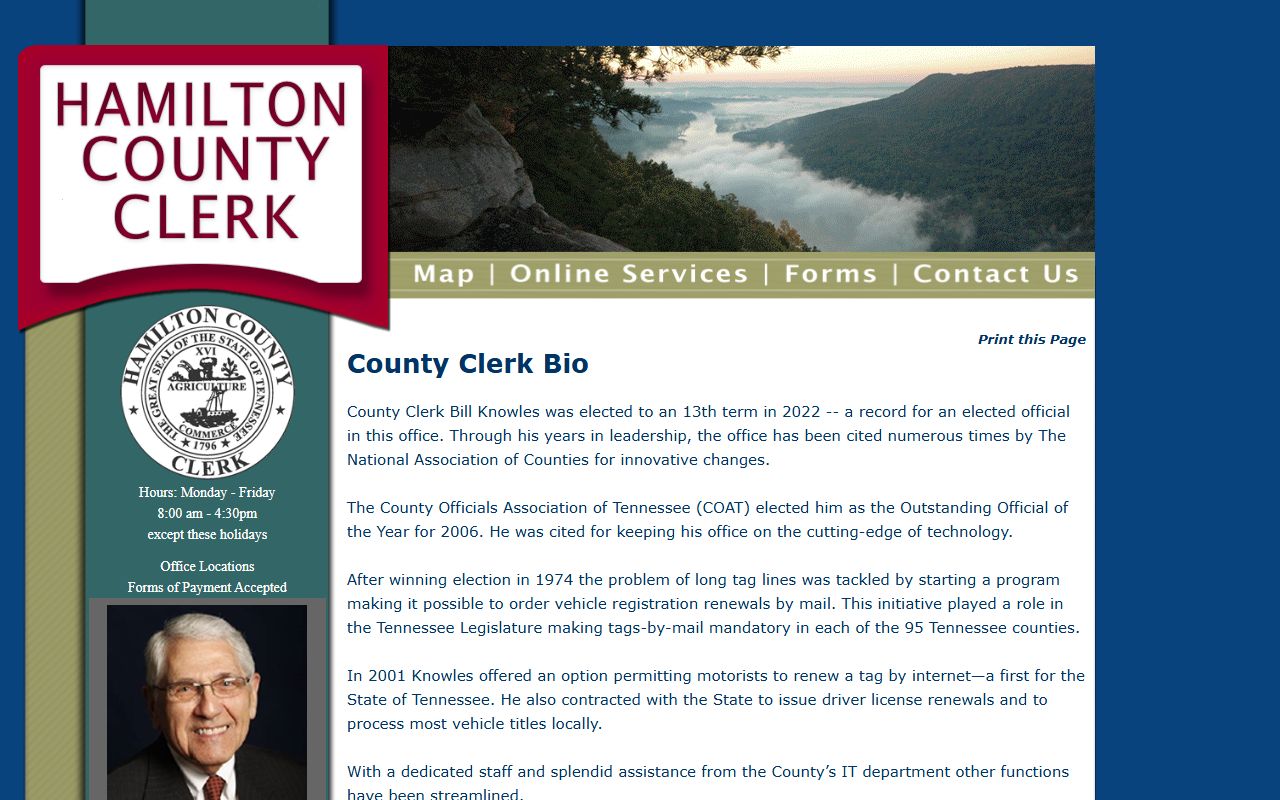 Hamilton County Clerk biography and records history for Bill Knowles