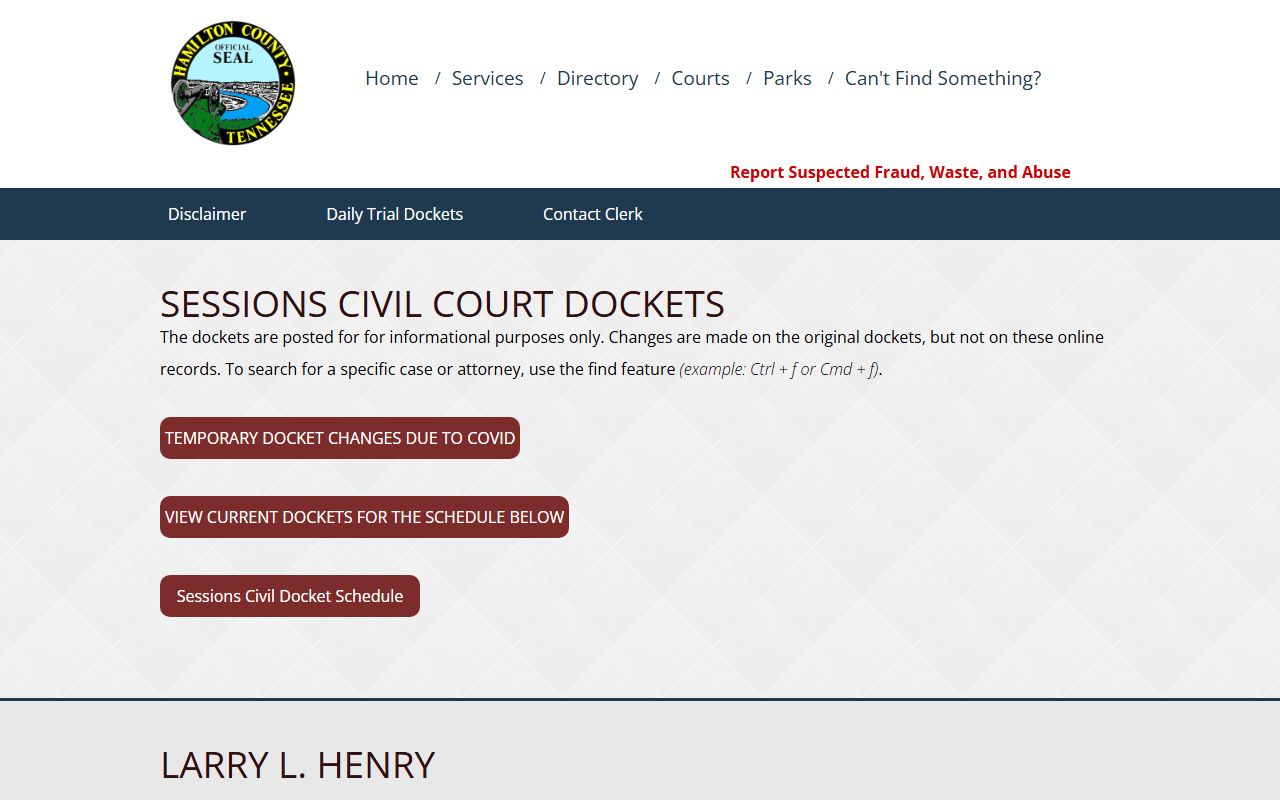 Hamilton County court dockets Sessions Civil docket source