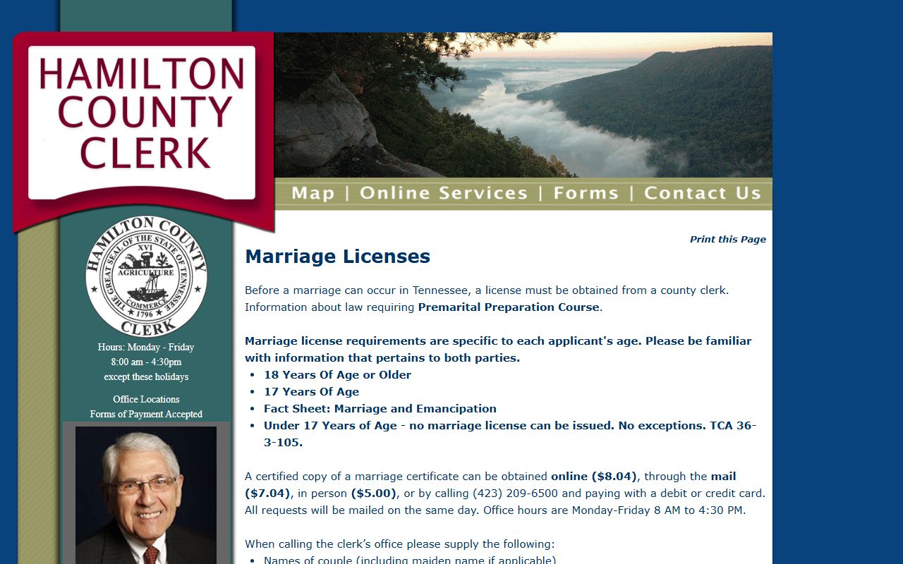 Hamilton County marriage records County Clerk marriage license page