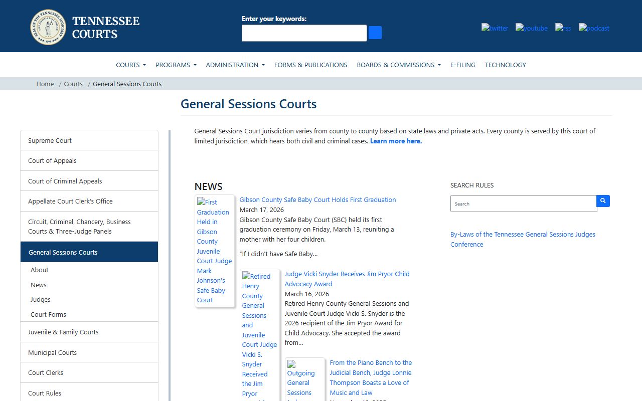 Hamilton County traffic court records Tennessee General Sessions Courts context