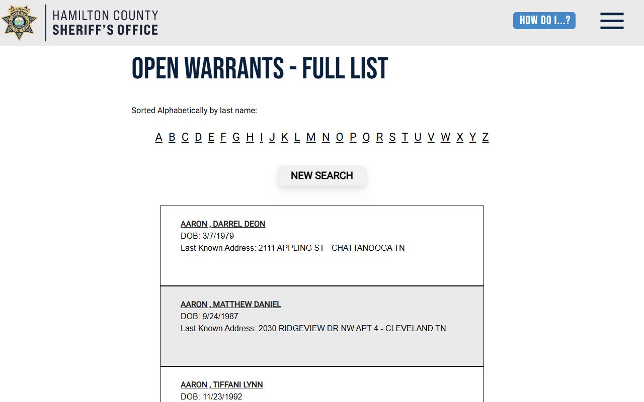 Hamilton County warrant records full open warrant list