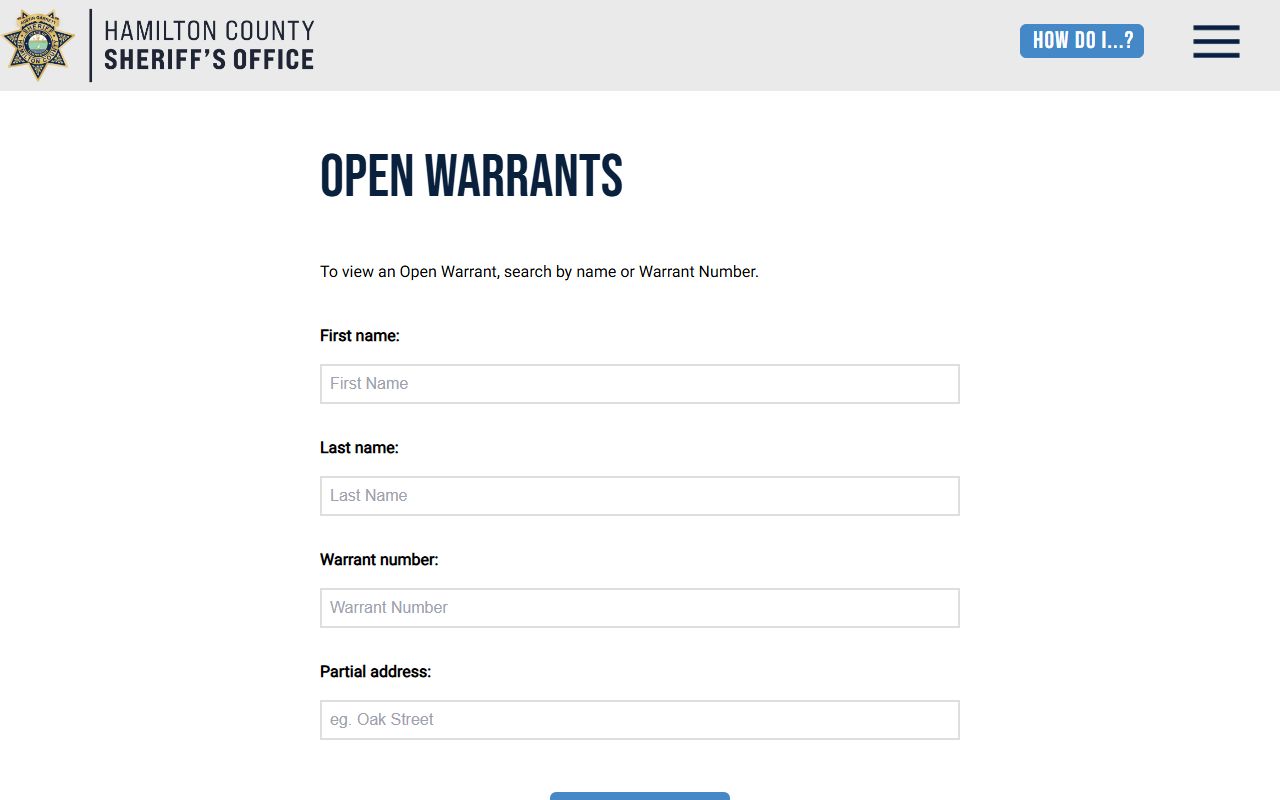 Hamilton County warrant search page from HCSO